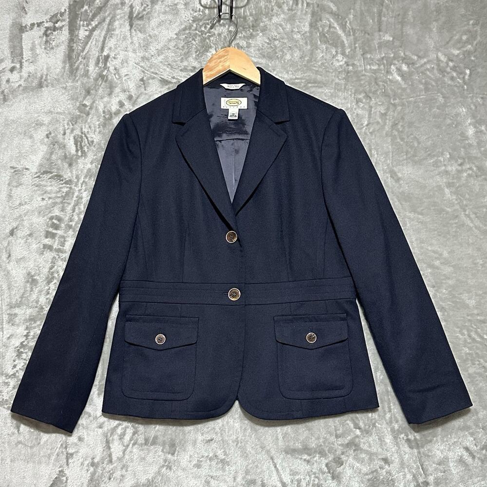 Vintage Talbots Petites Italian Wool Stretch Blazer Womens Size 10 Blue Corpcore